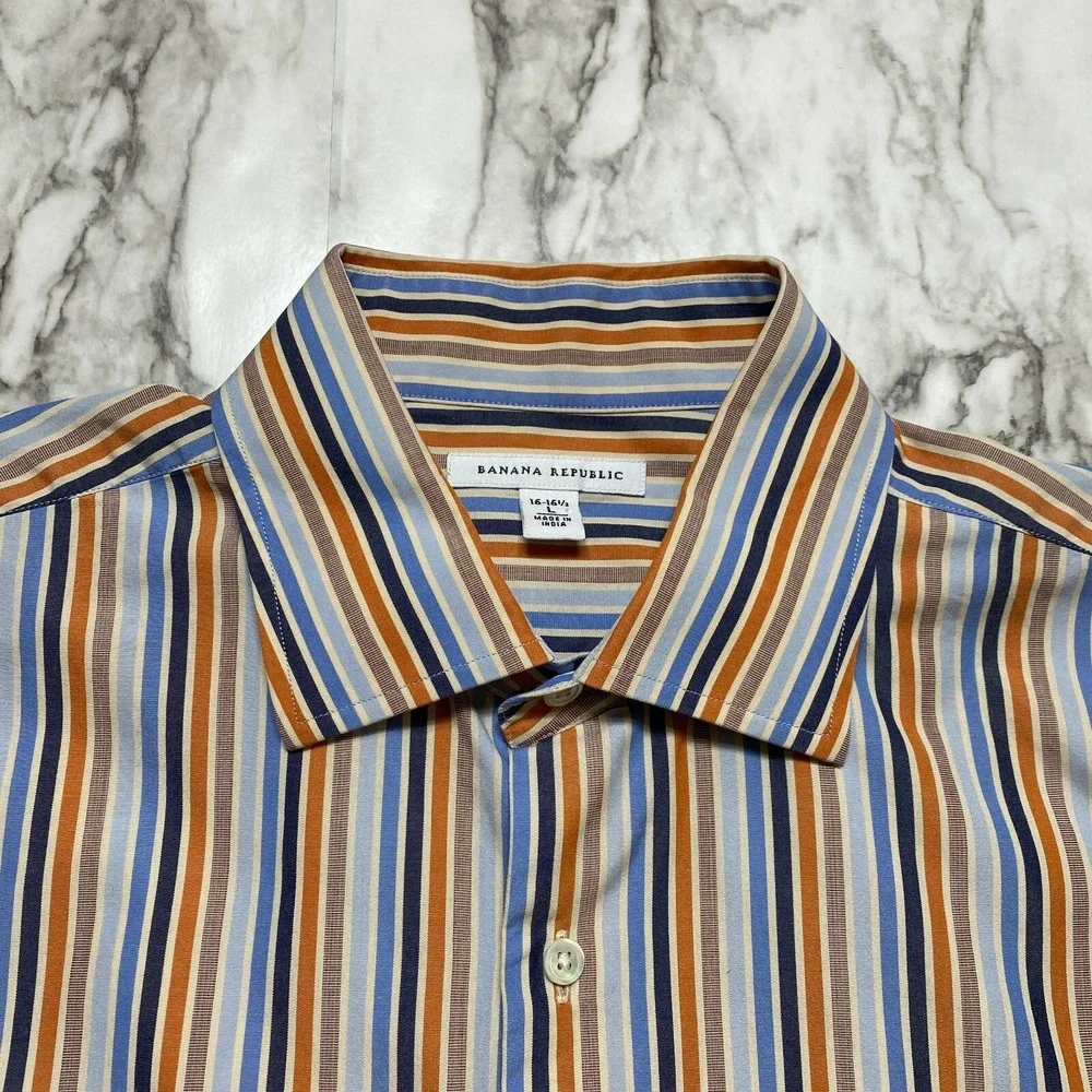 Banana Republic Mens Dress Shirt  Sz L  16-16 1/2 Long Sleeve Multicolor Striped